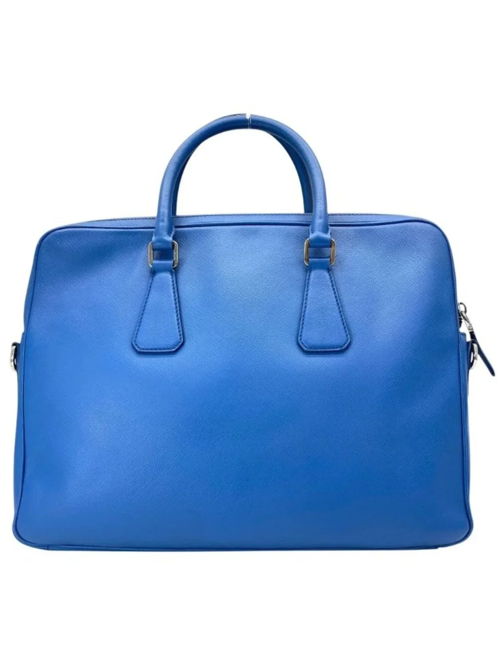 Prada Business Briefcase Handbag Triangle Logo Saffiano Leather Blue Document